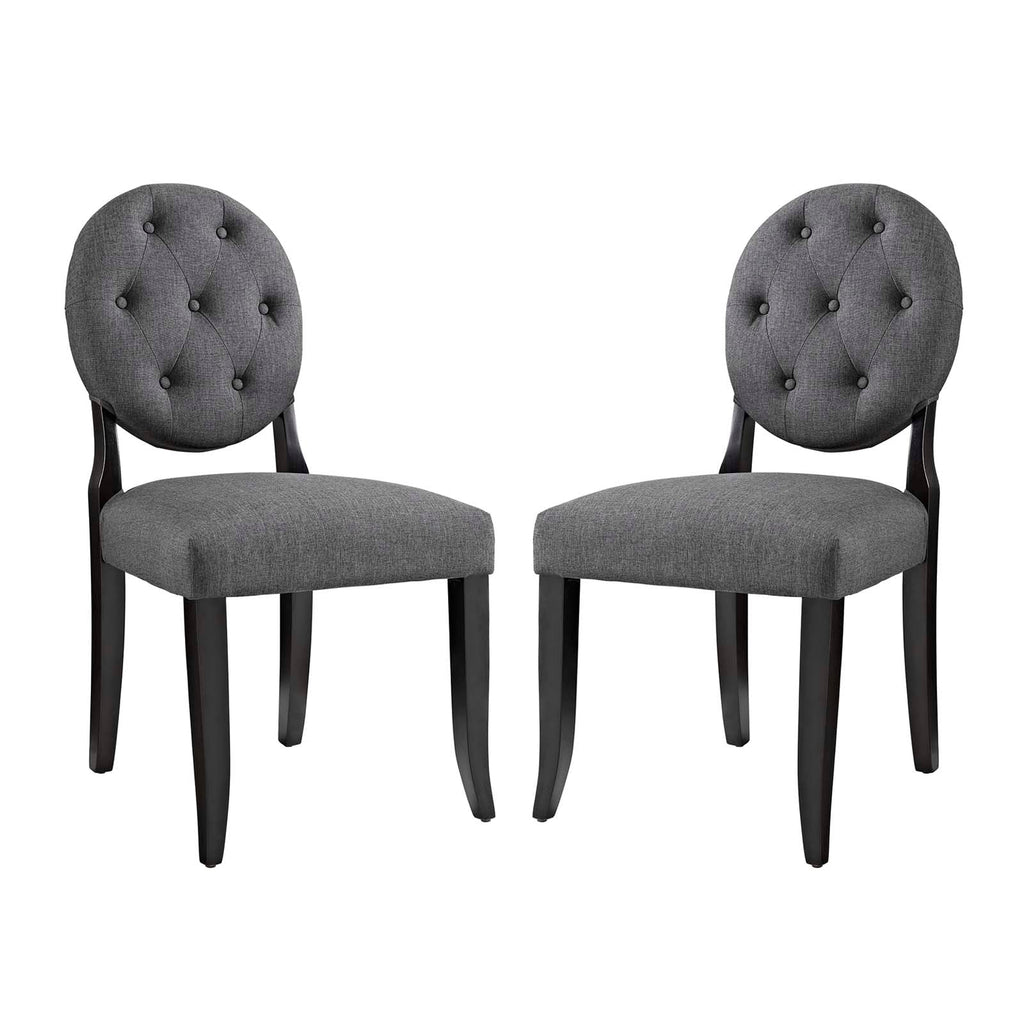 Button Dining Side Chair Upholstered Fabric Set of 2 in Gray