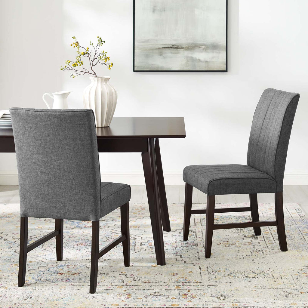 Motivate Channel Tufted Upholstered Fabric Dining Chair Set of 2 in Gray