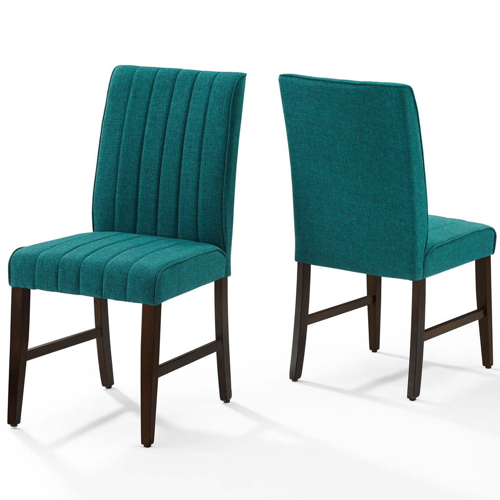 Motivate Channel Tufted Upholstered Fabric Dining Chair Set of 2 in Teal