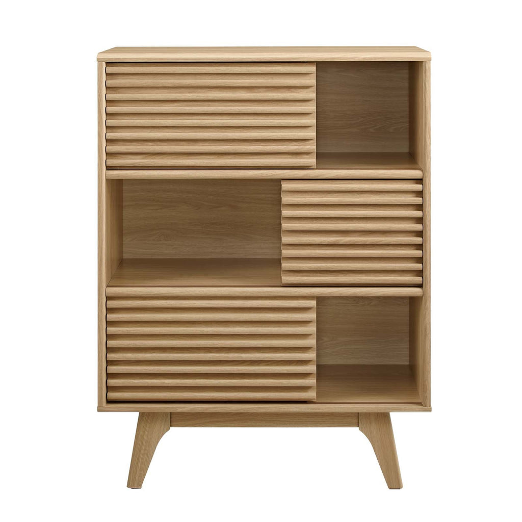 Render Three-Tier Display Storage Cabinet Stand, Oak