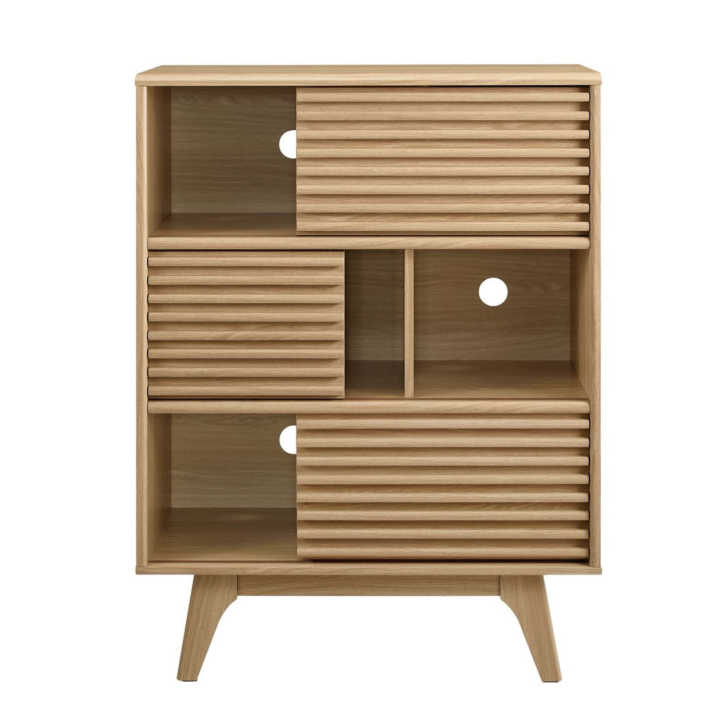 Render Three-Tier Display Storage Cabinet Stand, Oak