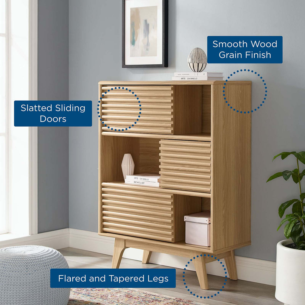 Render Three-Tier Display Storage Cabinet Stand, Oak