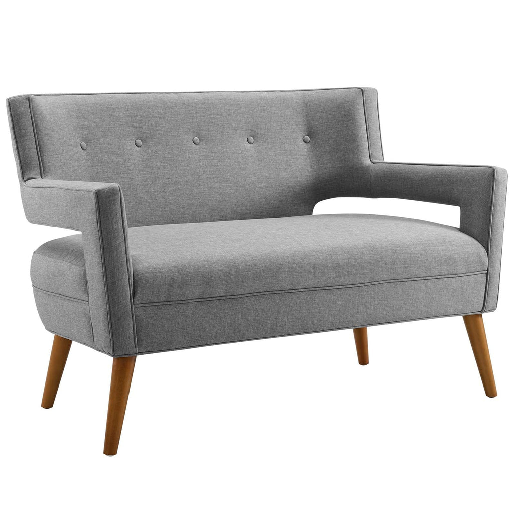 Sheer Upholstered Fabric Loveseat in Light Gray