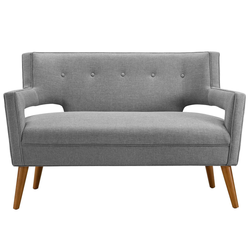 Sheer Upholstered Fabric Loveseat in Light Gray