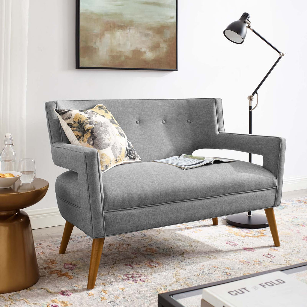 Sheer Upholstered Fabric Loveseat in Light Gray