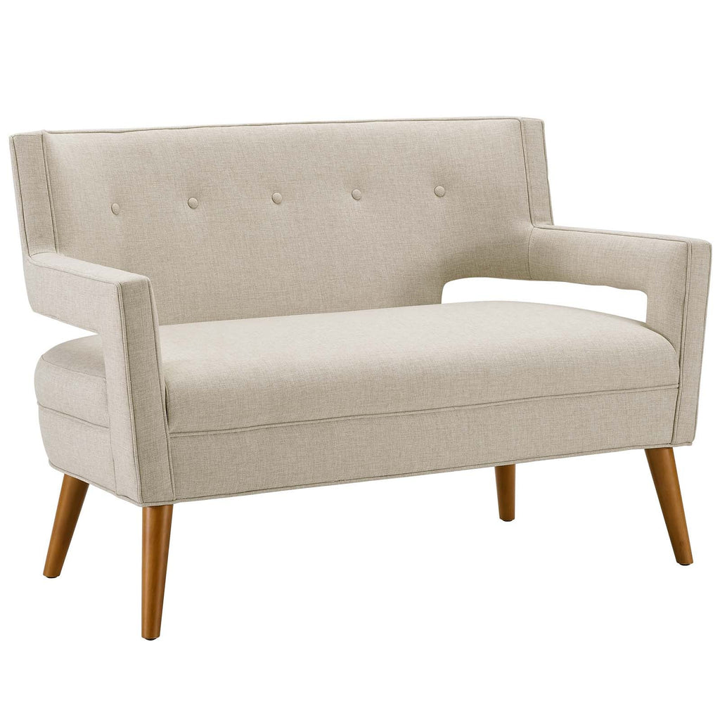 Sheer Upholstered Fabric Loveseat in Sand