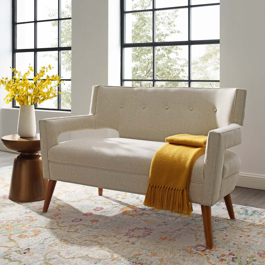 Sheer Upholstered Fabric Loveseat in Sand