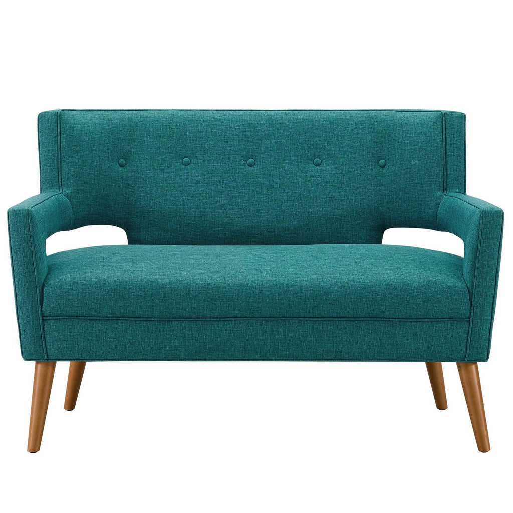 Sheer Upholstered Fabric Loveseat in Teal