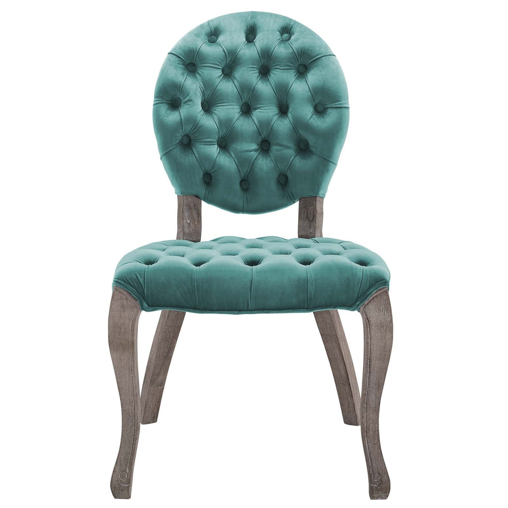 Exhibit French Vintage Dining Performance Velvet Side Chair in Teal