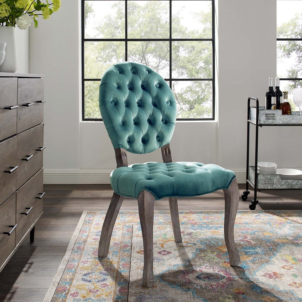 Exhibit French Vintage Dining Performance Velvet Side Chair in Teal