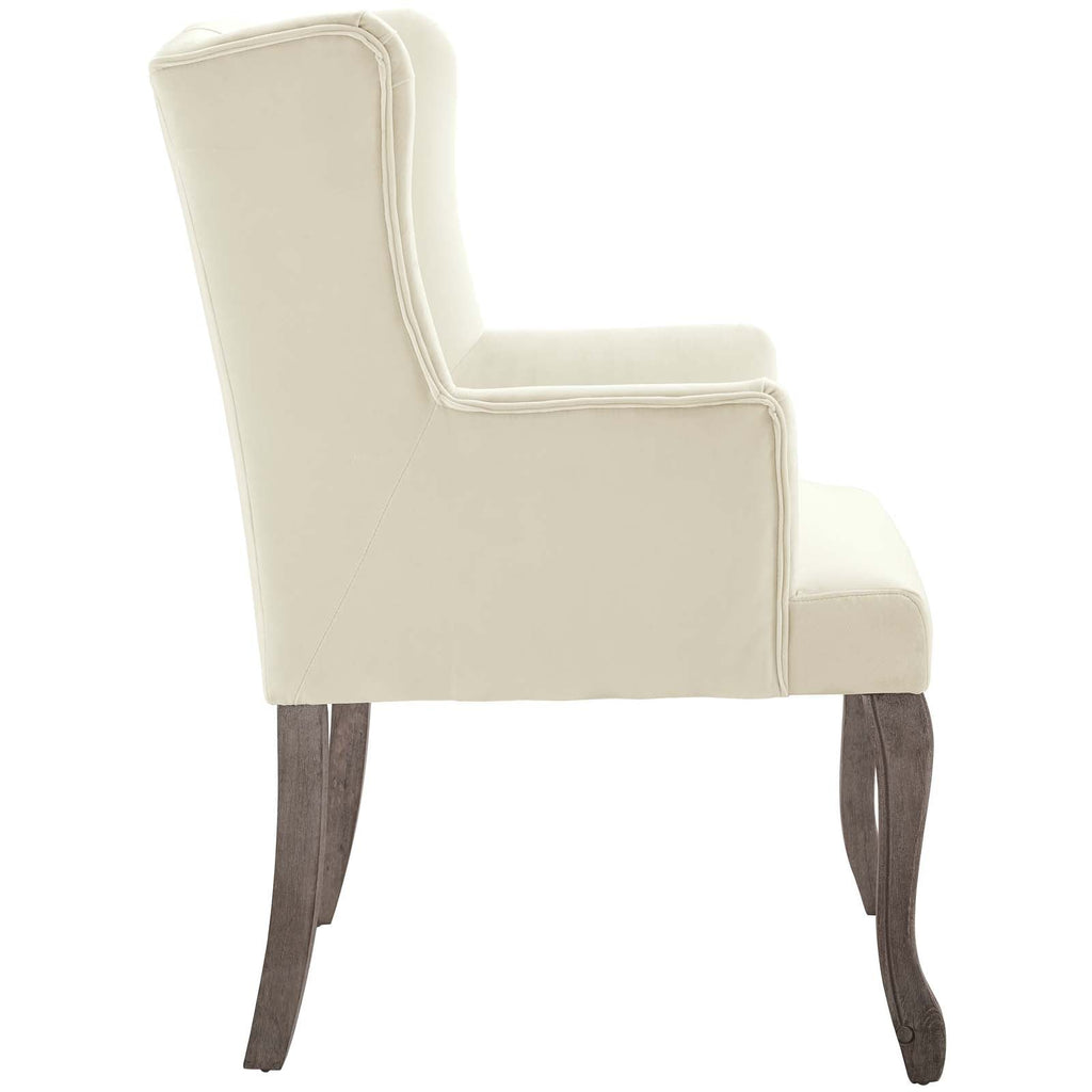 Realm French Vintage Dining Performance Velvet Armchair in Ivory