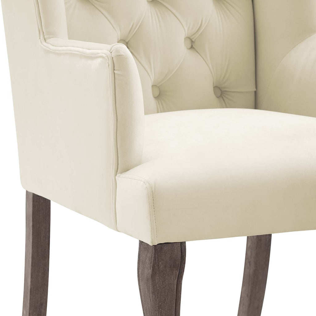 Realm French Vintage Dining Performance Velvet Armchair in Ivory