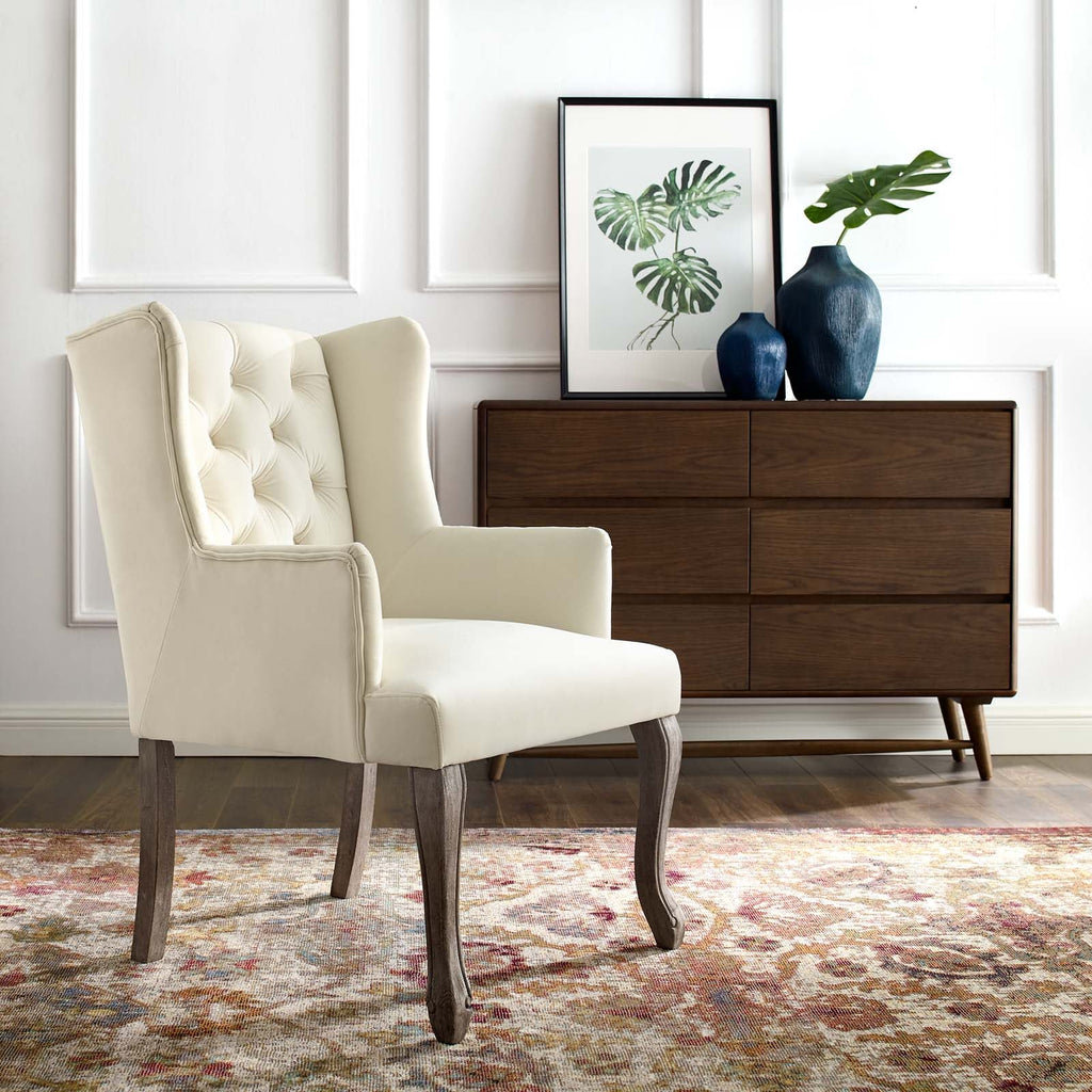 Realm French Vintage Dining Performance Velvet Armchair in Ivory