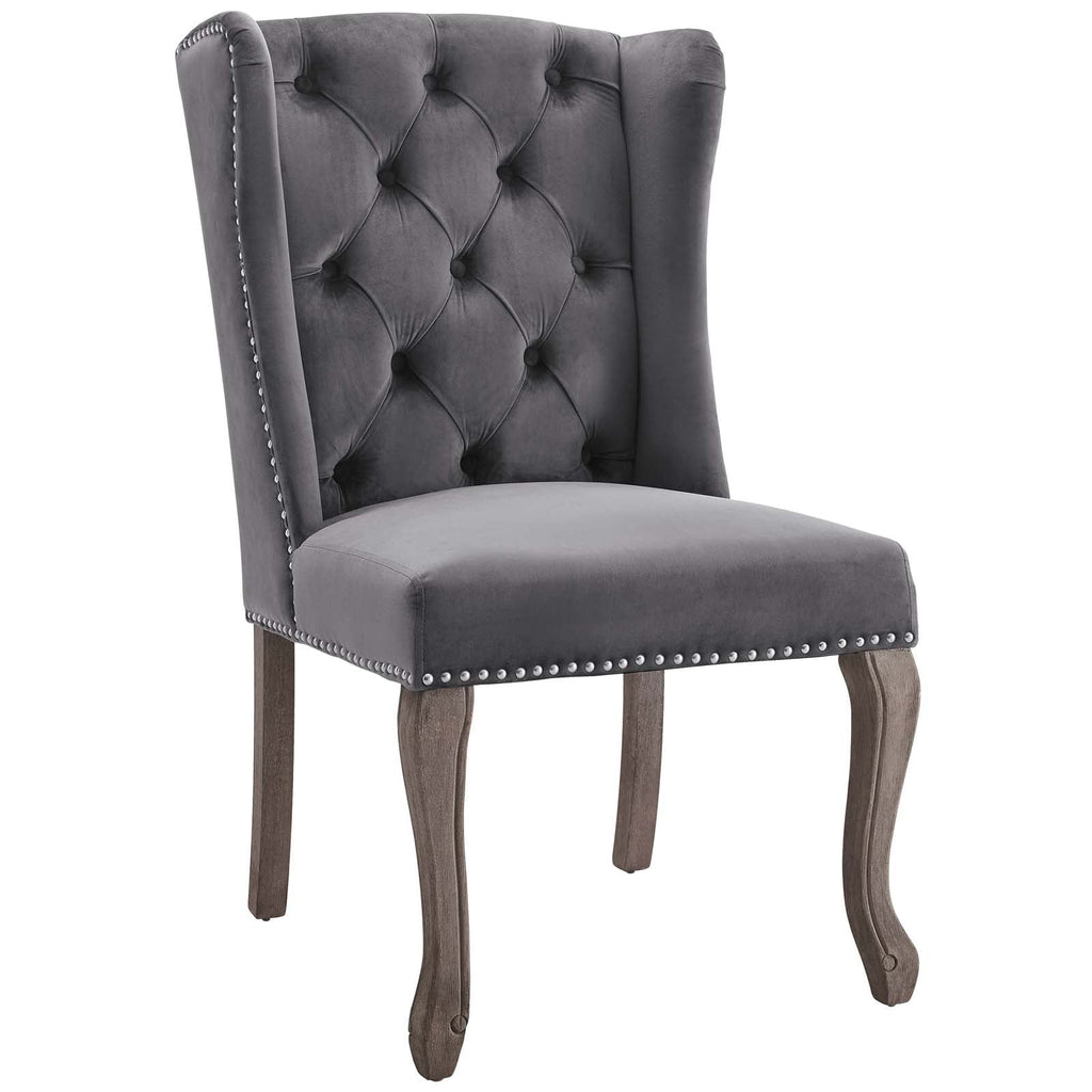 Apprise French Vintage Dining Performance Velvet Side Chair in Gray