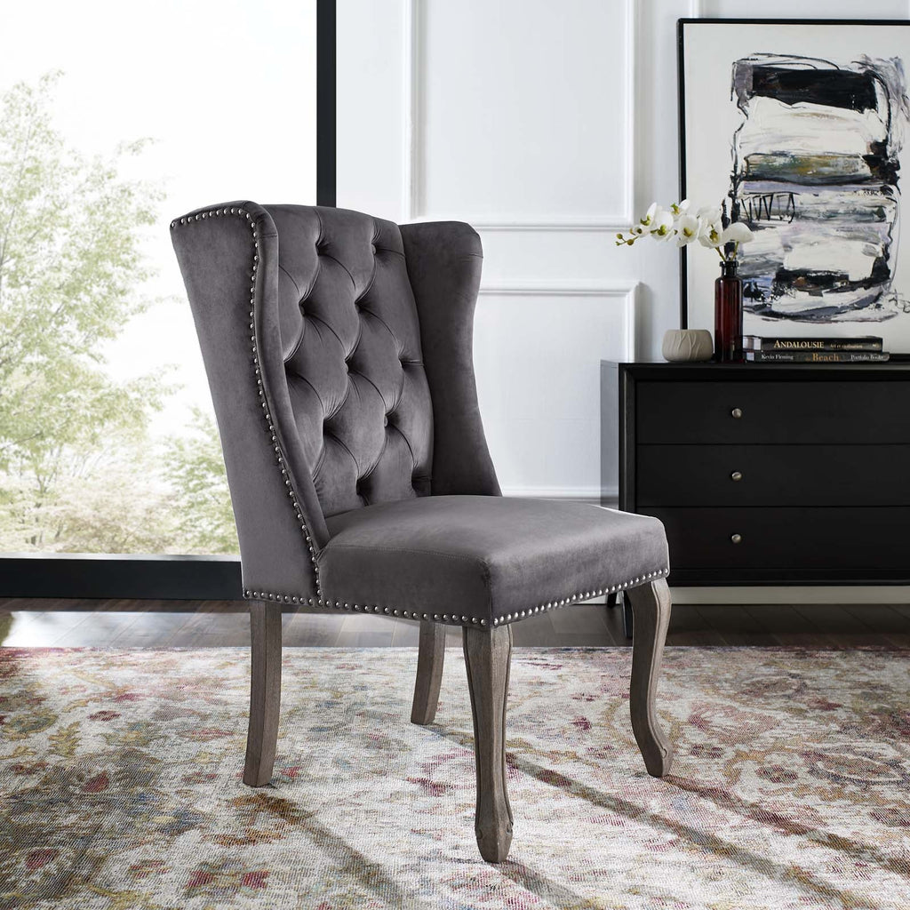 Apprise French Vintage Dining Performance Velvet Side Chair in Gray