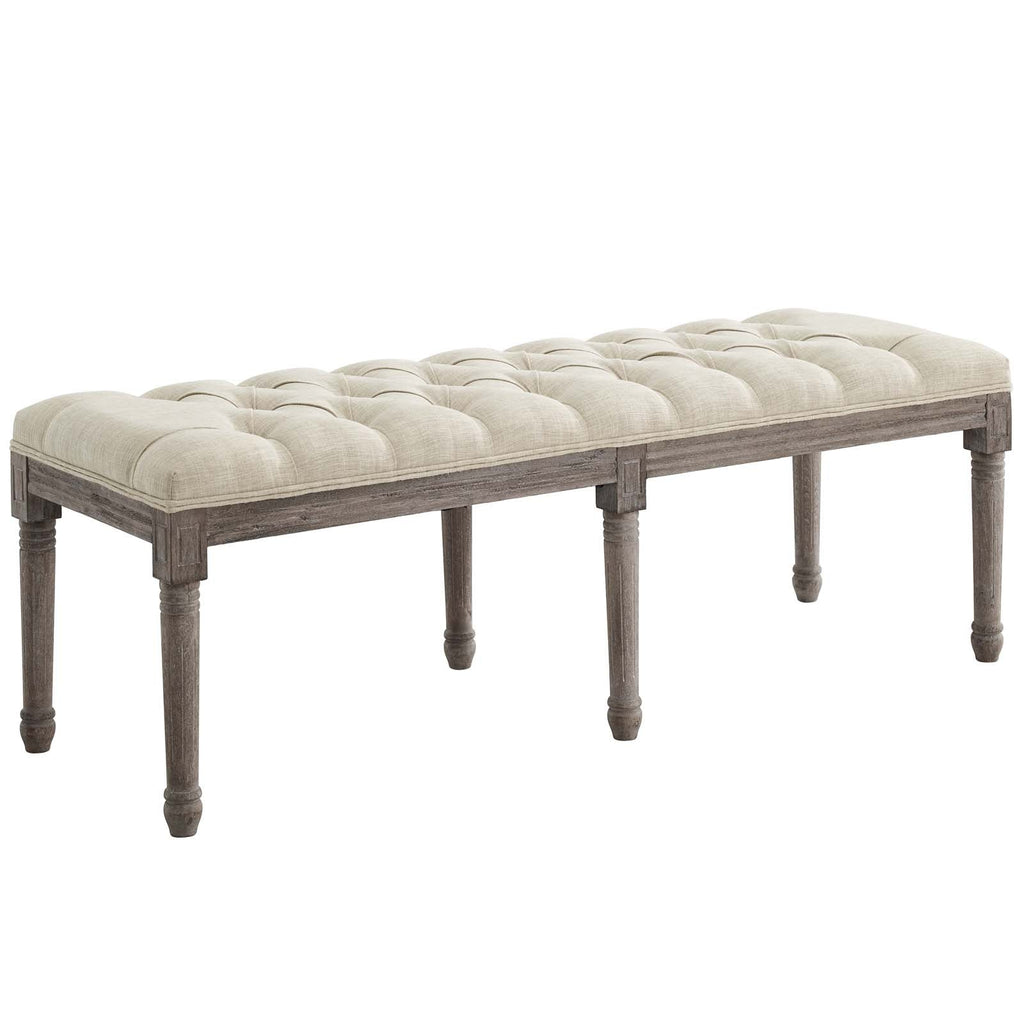 Province French Vintage Upholstered Fabric Bench in Beige