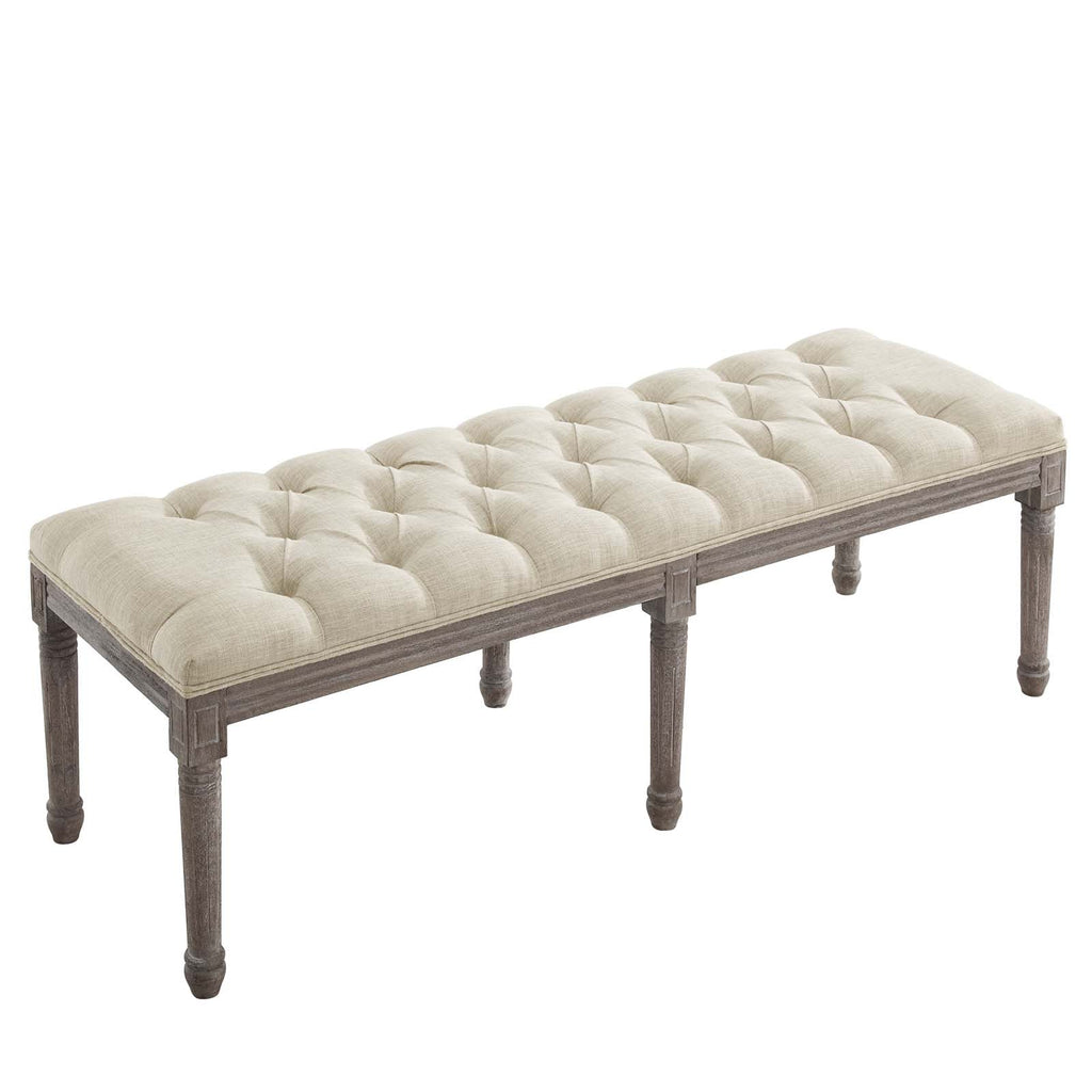 Province French Vintage Upholstered Fabric Bench in Beige