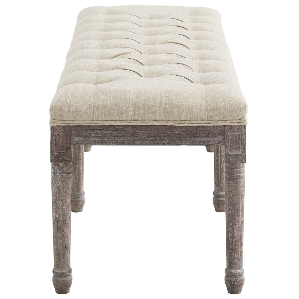 Province French Vintage Upholstered Fabric Bench in Beige