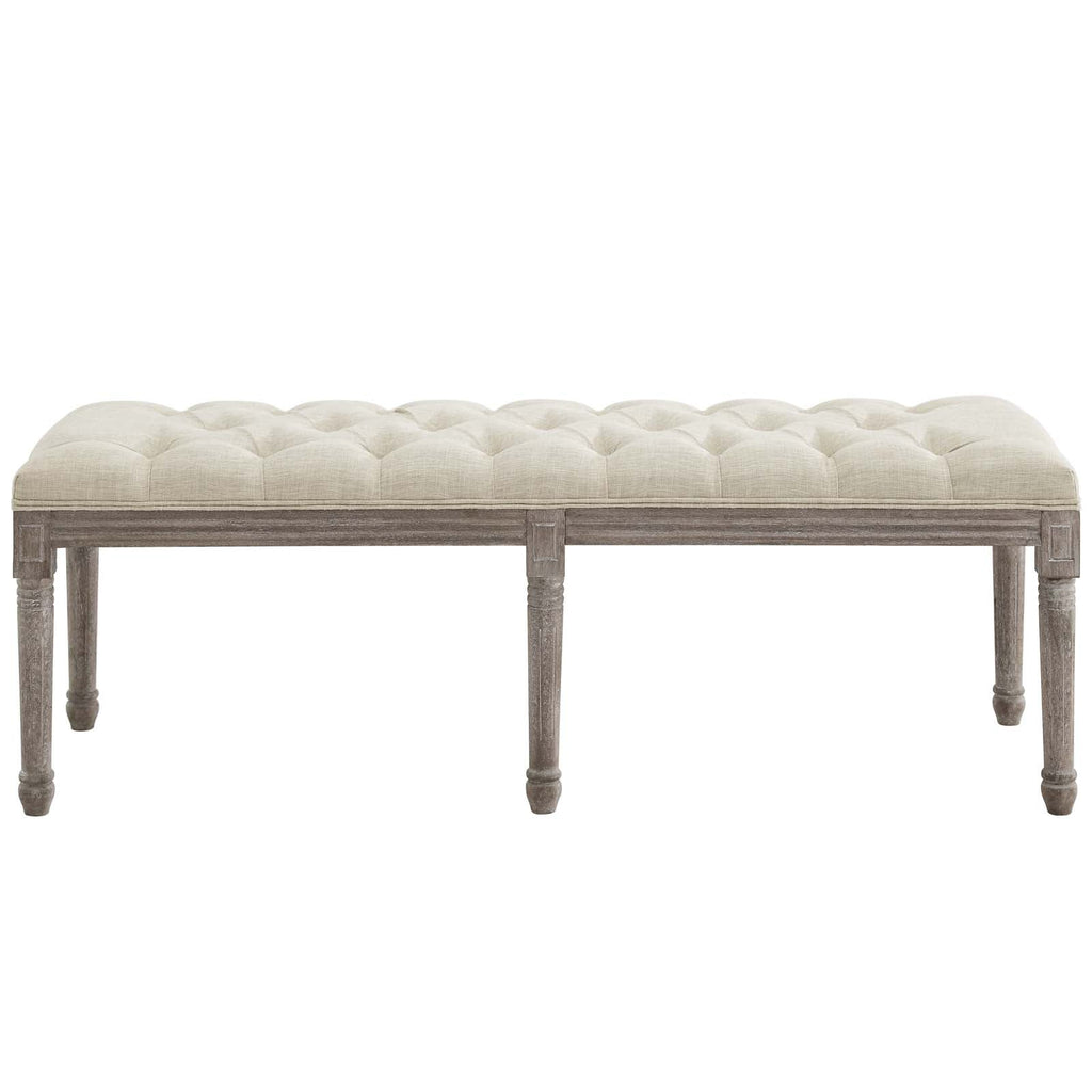 Province French Vintage Upholstered Fabric Bench in Beige