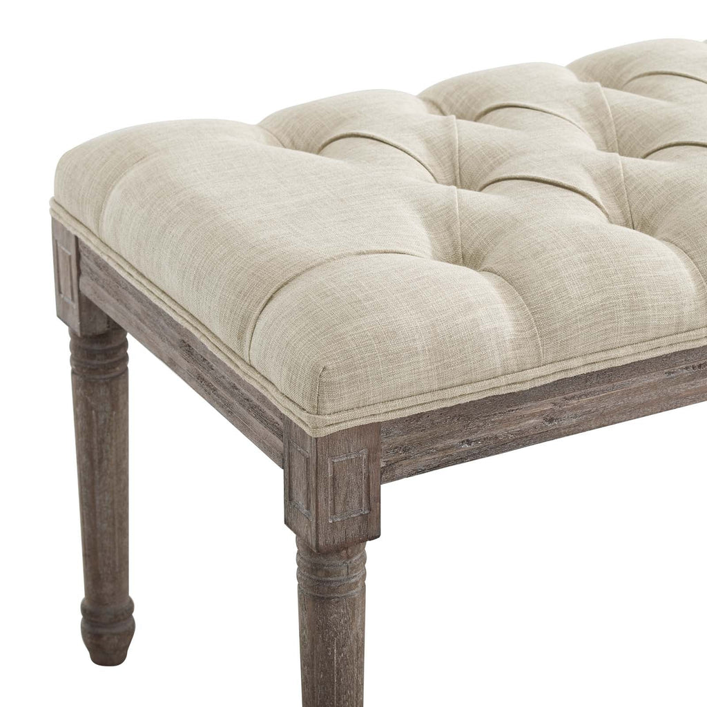 Province French Vintage Upholstered Fabric Bench in Beige