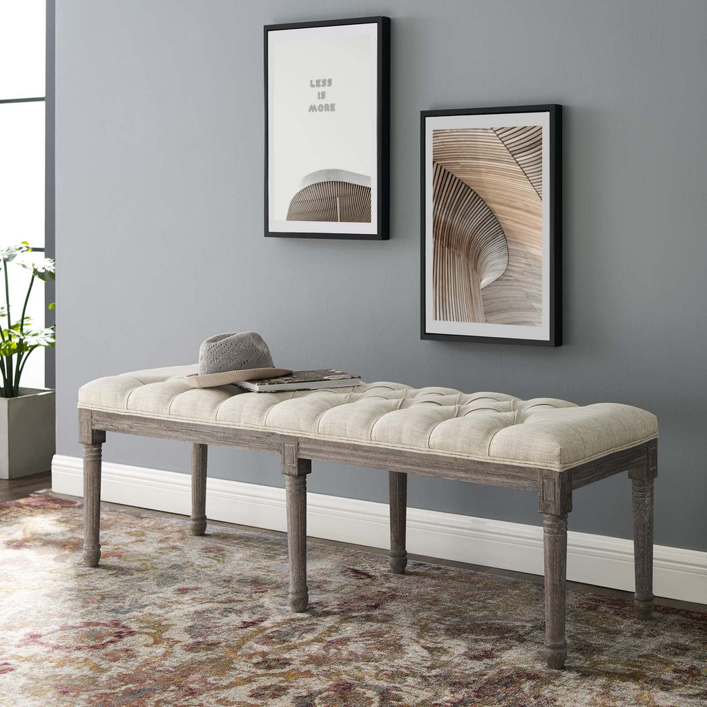 Province French Vintage Upholstered Fabric Bench in Beige