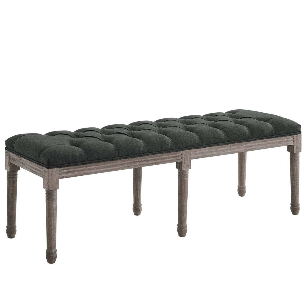 Province French Vintage Upholstered Fabric Bench in Gray