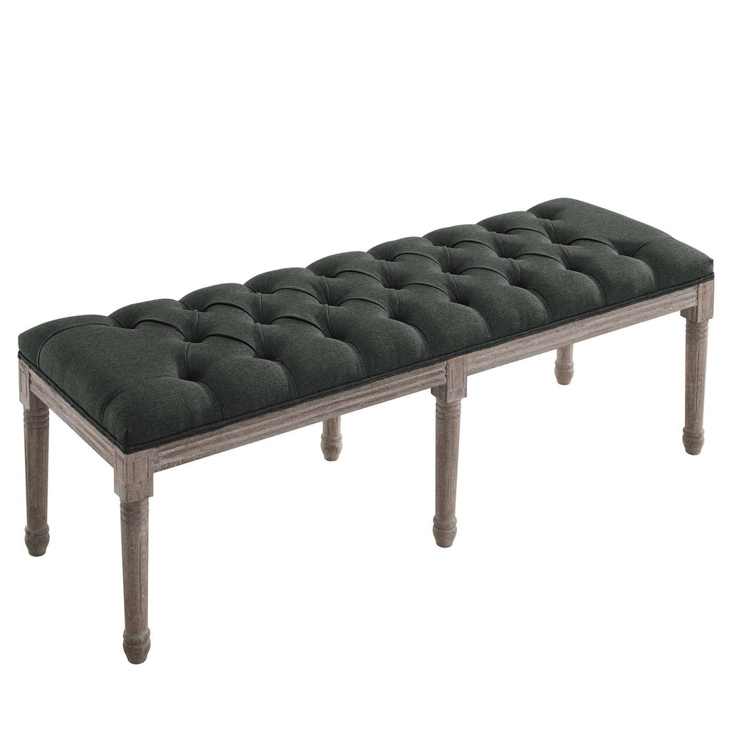 Province French Vintage Upholstered Fabric Bench in Gray