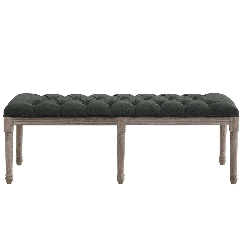 Province French Vintage Upholstered Fabric Bench in Gray