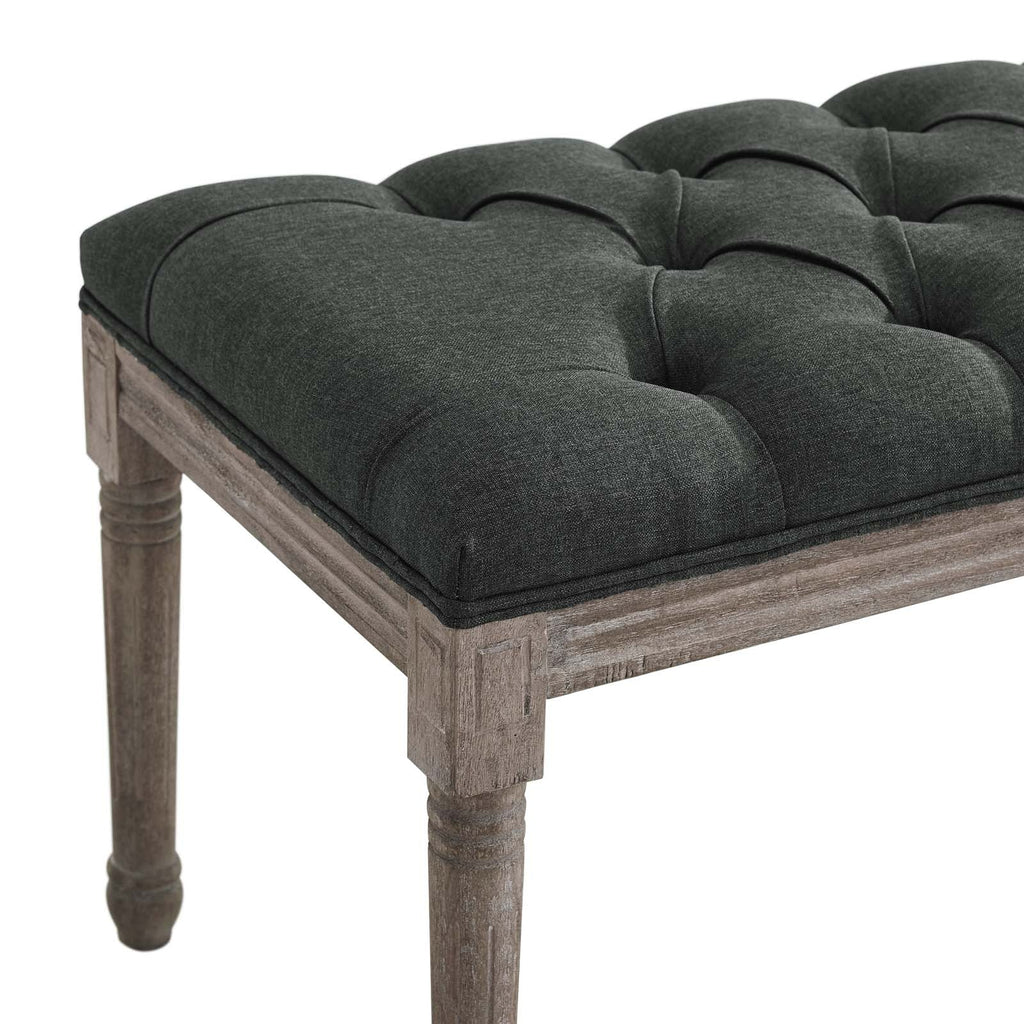 Province French Vintage Upholstered Fabric Bench in Gray