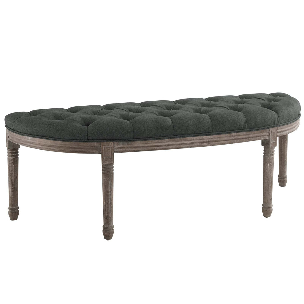 Esteem Vintage French Upholstered Fabric Semi-Circle Bench in Gray