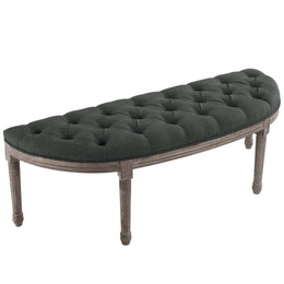 Esteem Vintage French Upholstered Fabric Semi-Circle Bench in Gray