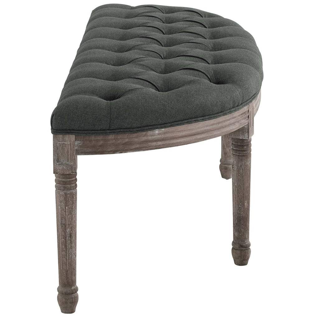 Esteem Vintage French Upholstered Fabric Semi-Circle Bench in Gray