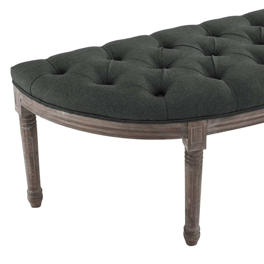 Esteem Vintage French Upholstered Fabric Semi-Circle Bench in Gray