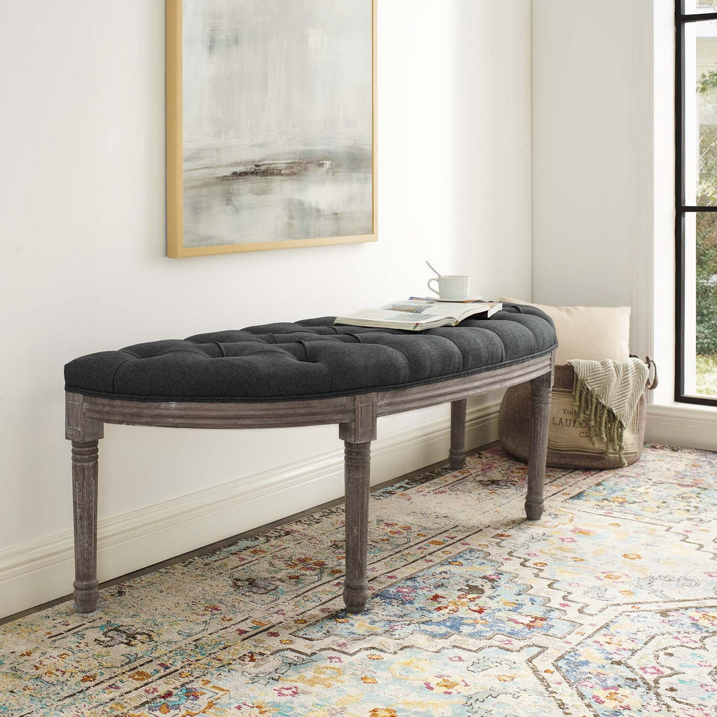 Esteem Vintage French Upholstered Fabric Semi-Circle Bench in Gray