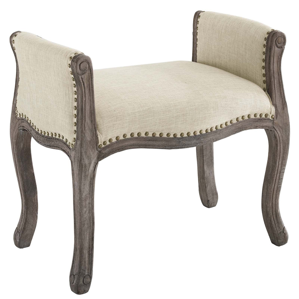 Avail Vintage French Upholstered Fabric Bench in Beige