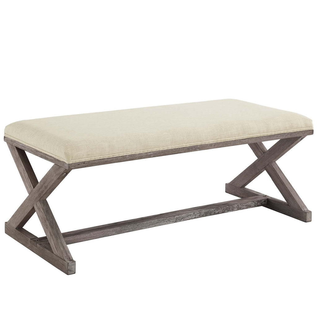 Province Vintage French X-Brace Upholstered Fabric Bench in Beige