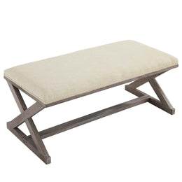 Province Vintage French X-Brace Upholstered Fabric Bench in Beige