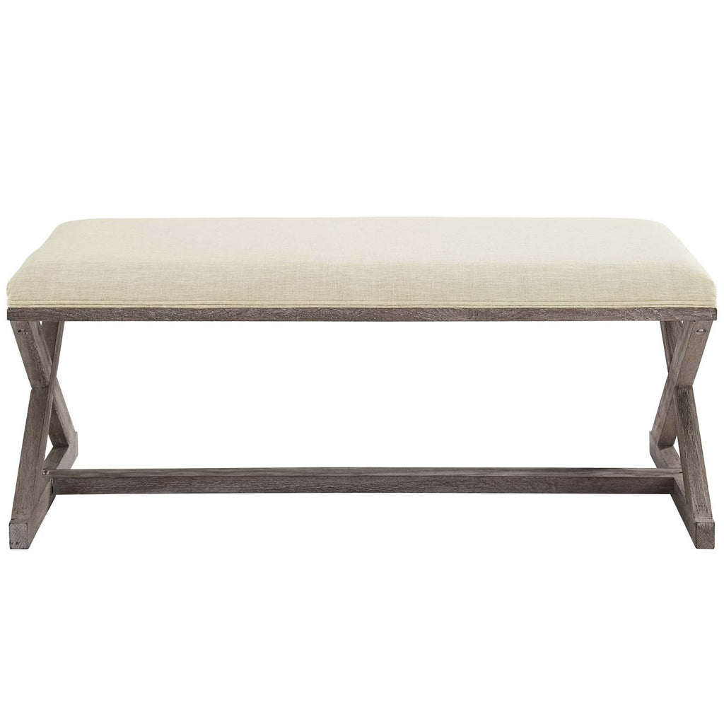 Province Vintage French X-Brace Upholstered Fabric Bench in Beige