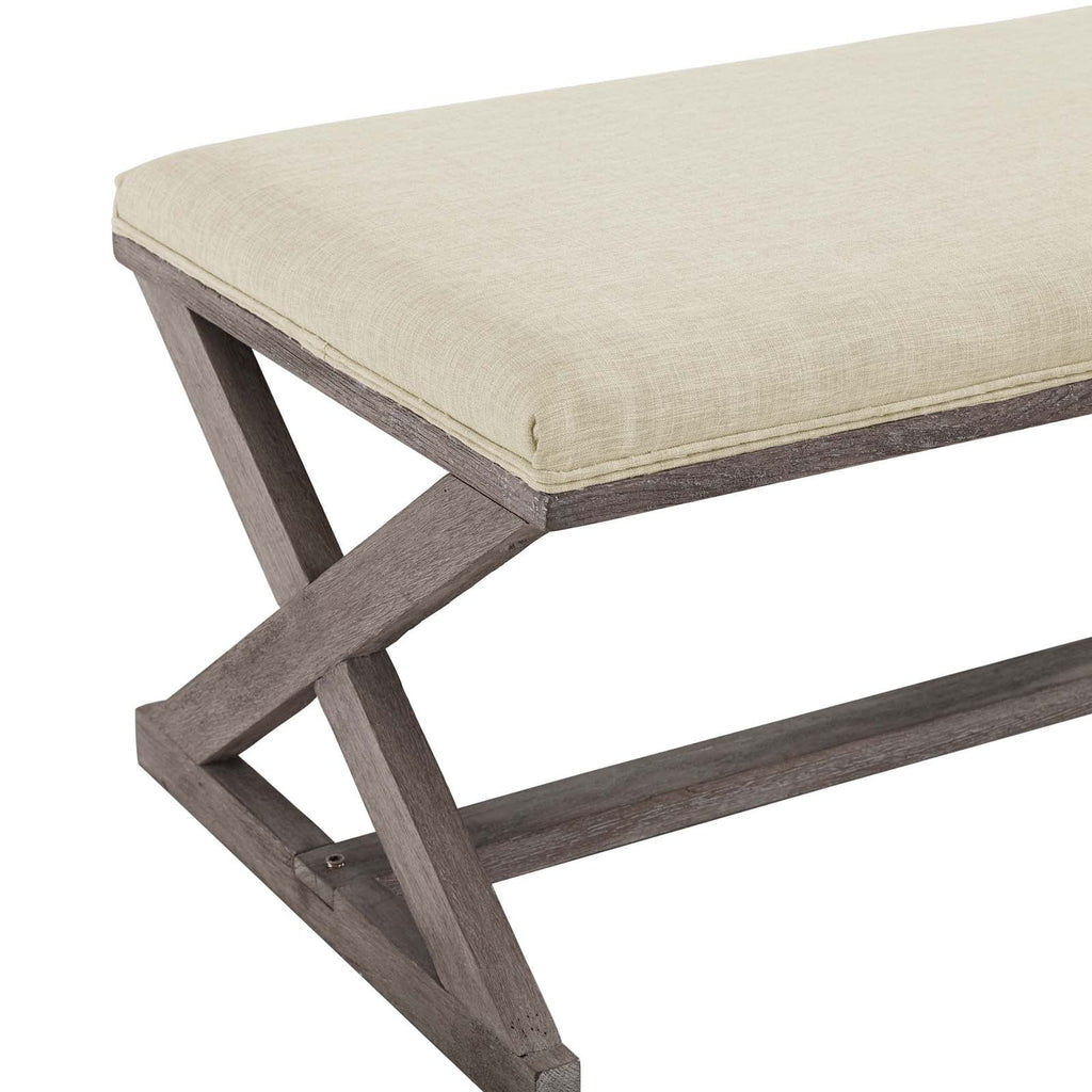 Province Vintage French X-Brace Upholstered Fabric Bench in Beige