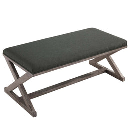 Province Vintage French X-Brace Upholstered Fabric Bench in Gray