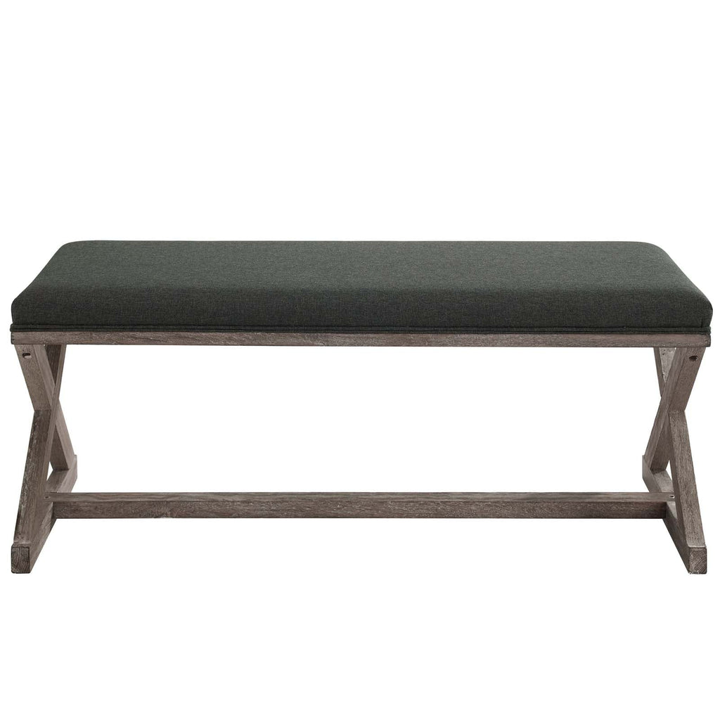 Province Vintage French X-Brace Upholstered Fabric Bench in Gray