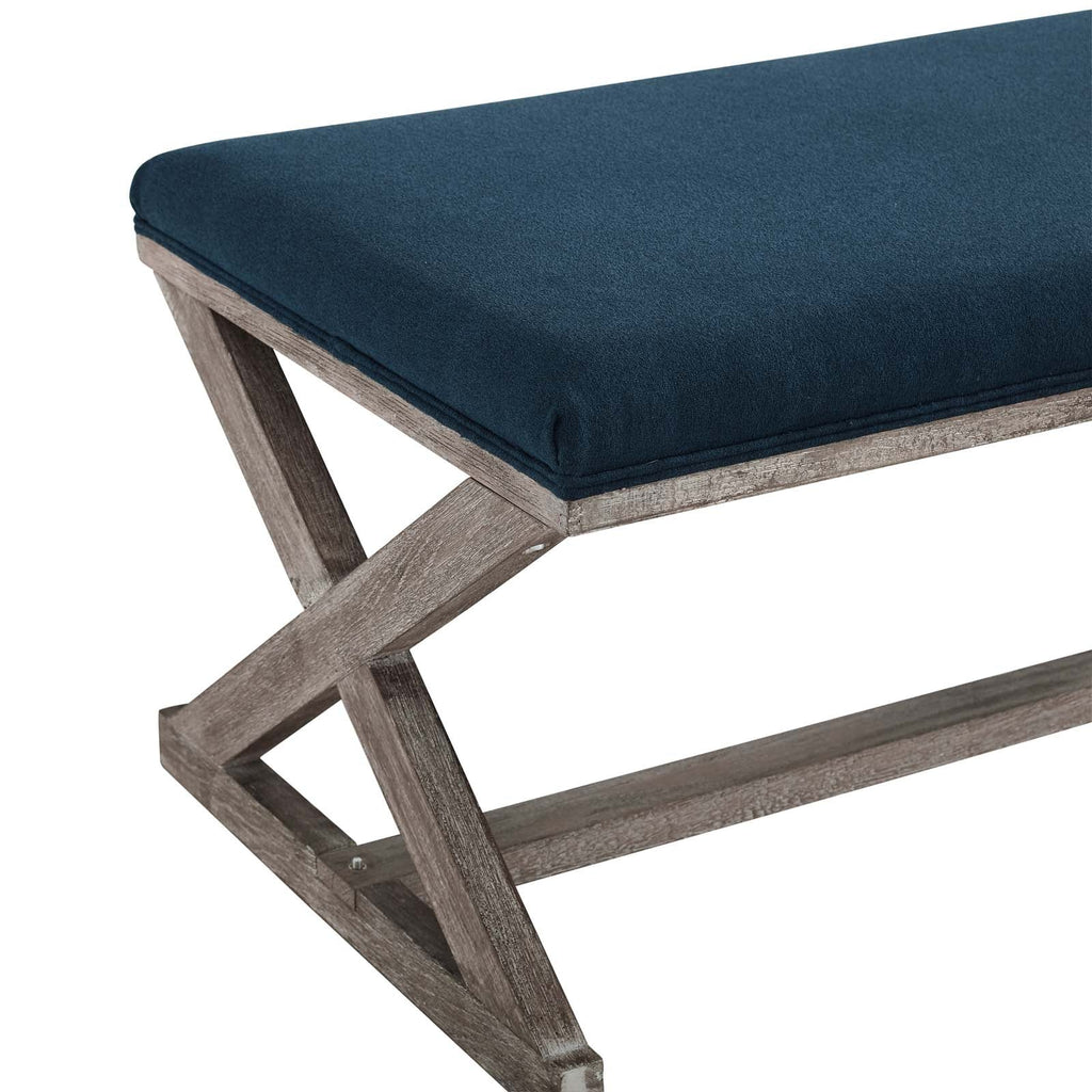 Province Vintage French X-Brace Upholstered Fabric Bench in Navy