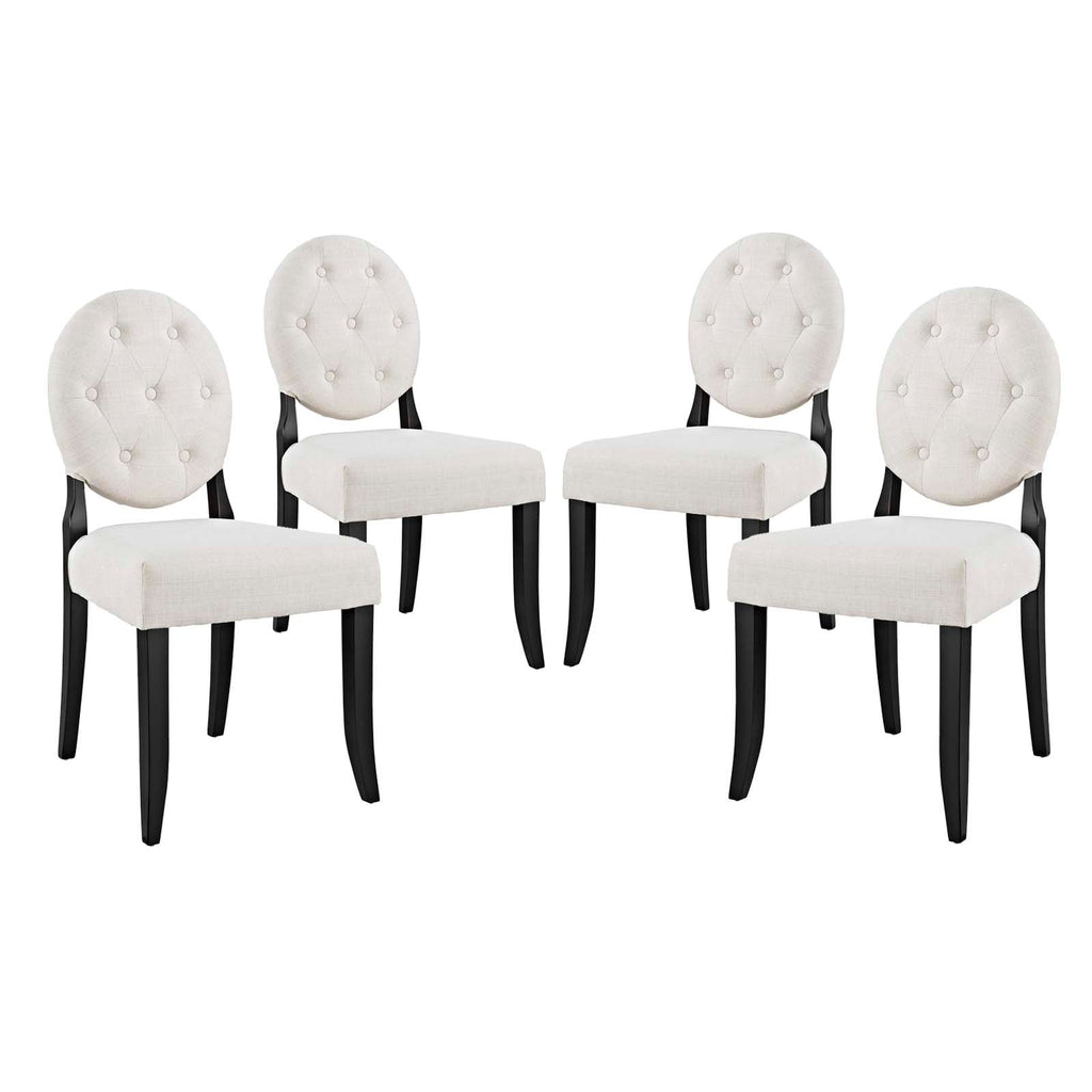 Button Dining Side Chair Upholstered Fabric Set of 4 in Beige