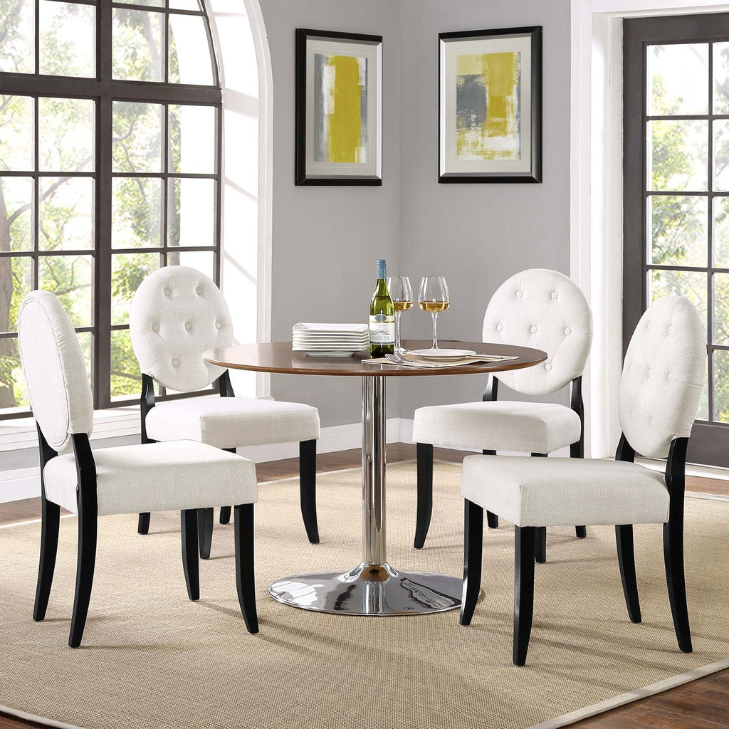 Button Dining Side Chair Upholstered Fabric Set of 4 in Beige