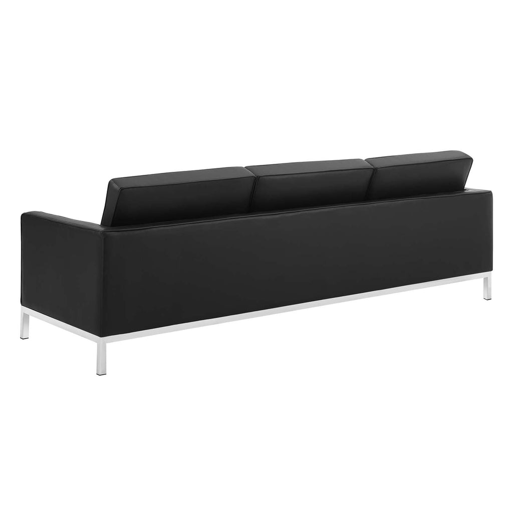 Loft Tufted Upholstered Faux Leather Sofa in Silver Black