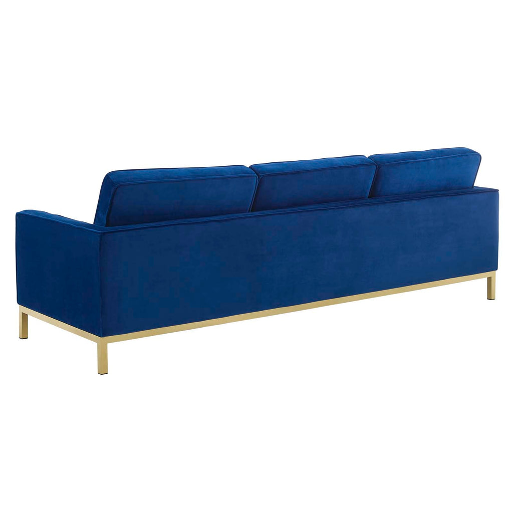 Loft Gold Stainless Steel Leg Performance Velvet Sofa in Gold Navy