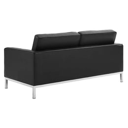 Loft Tufted Upholstered Faux Leather Loveseat in Silver Black