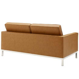 Loft Tufted Upholstered Faux Leather Loveseat in Silver Tan