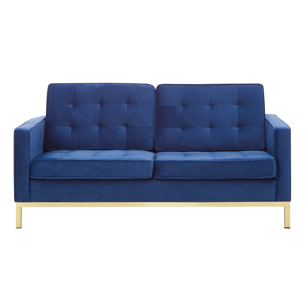 Loft Gold Stainless Steel Leg Performance Velvet Loveseat in Gold Navy