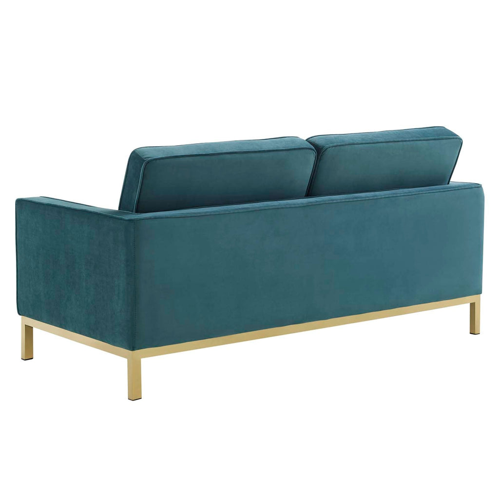 Loft Gold Stainless Steel Leg Performance Velvet Loveseat in Gold Teal